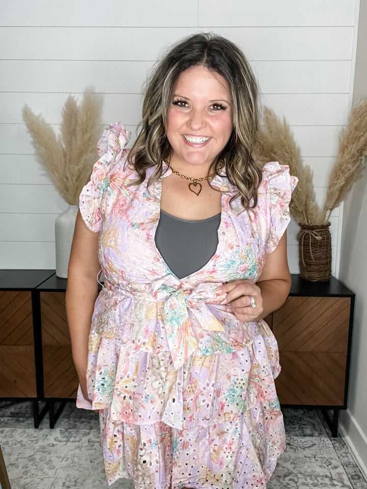 "Dollface' Floral Eyelet Mini Dress