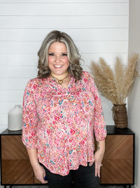 Dear Scarlett "Flamingo" 3/4 Sleeve Split Neck