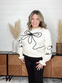 "Tie it in A" Bow Embroidered Long Sleeve Sweater