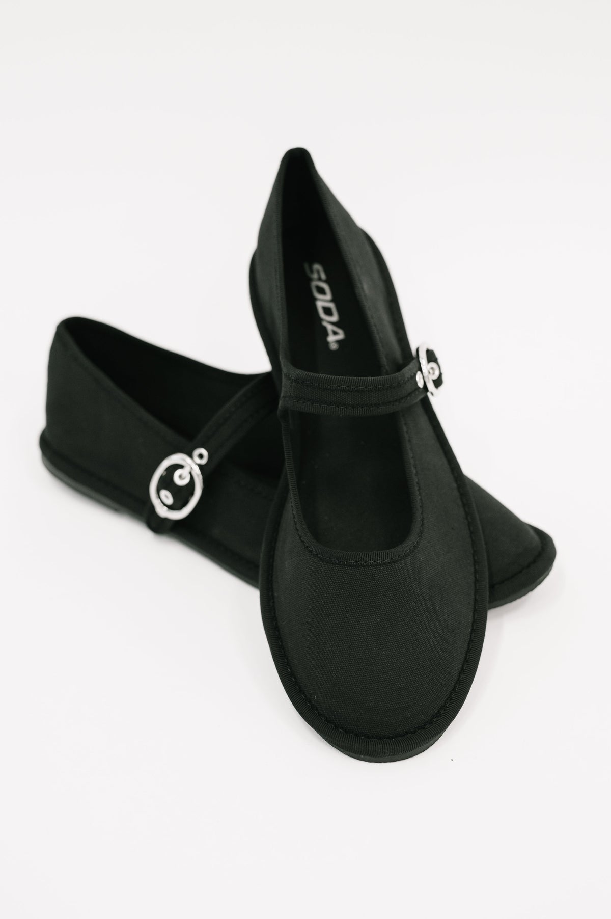 Soda Brand Black Buckle Flats