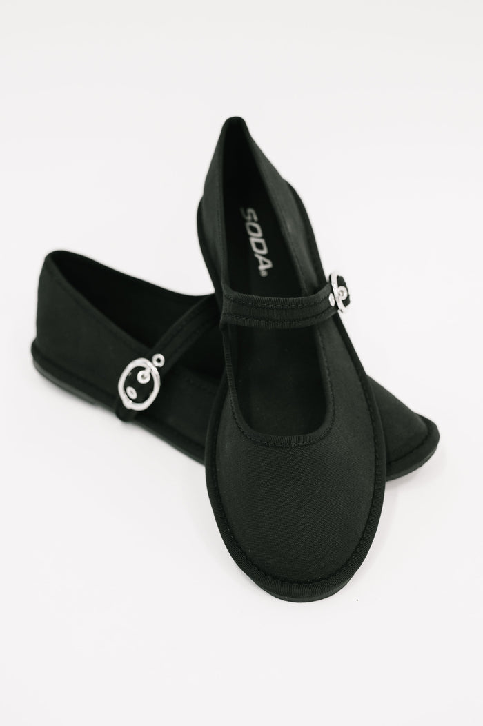 Soda Brand Black Buckle Flats