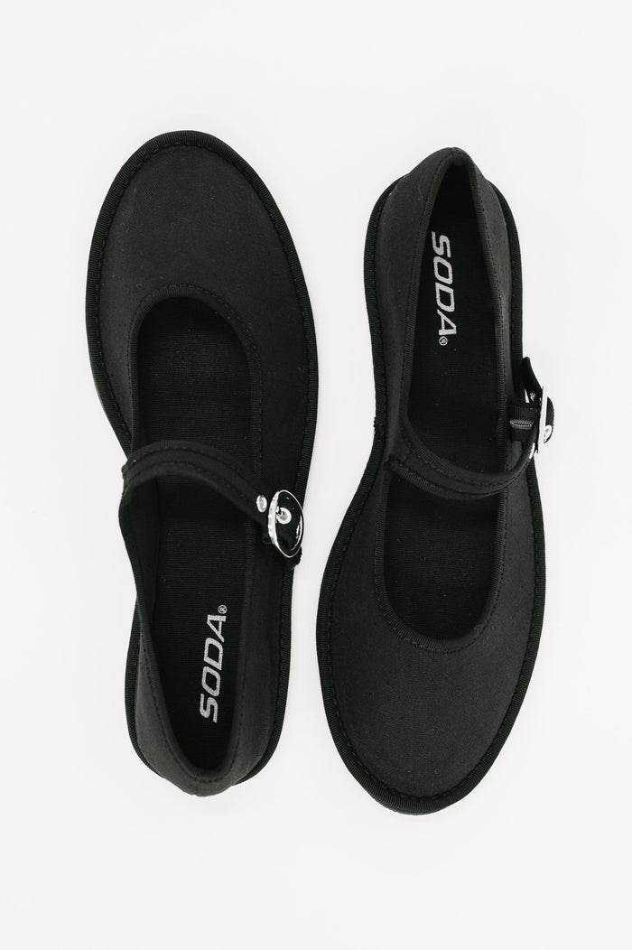 Soda Brand Black Buckle Flats