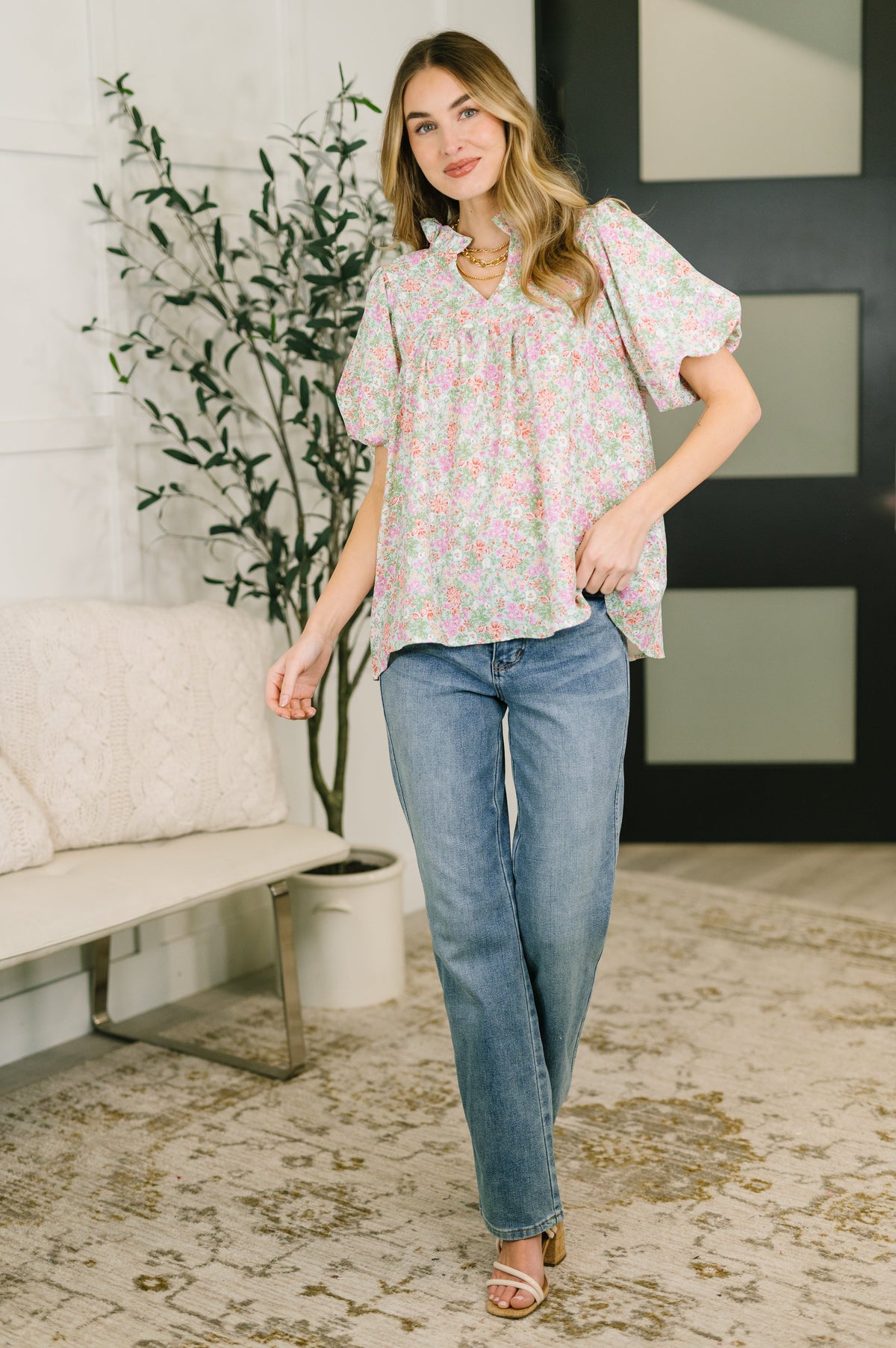 Haptics "Sweet Dreams" Poplin Neck Blouse