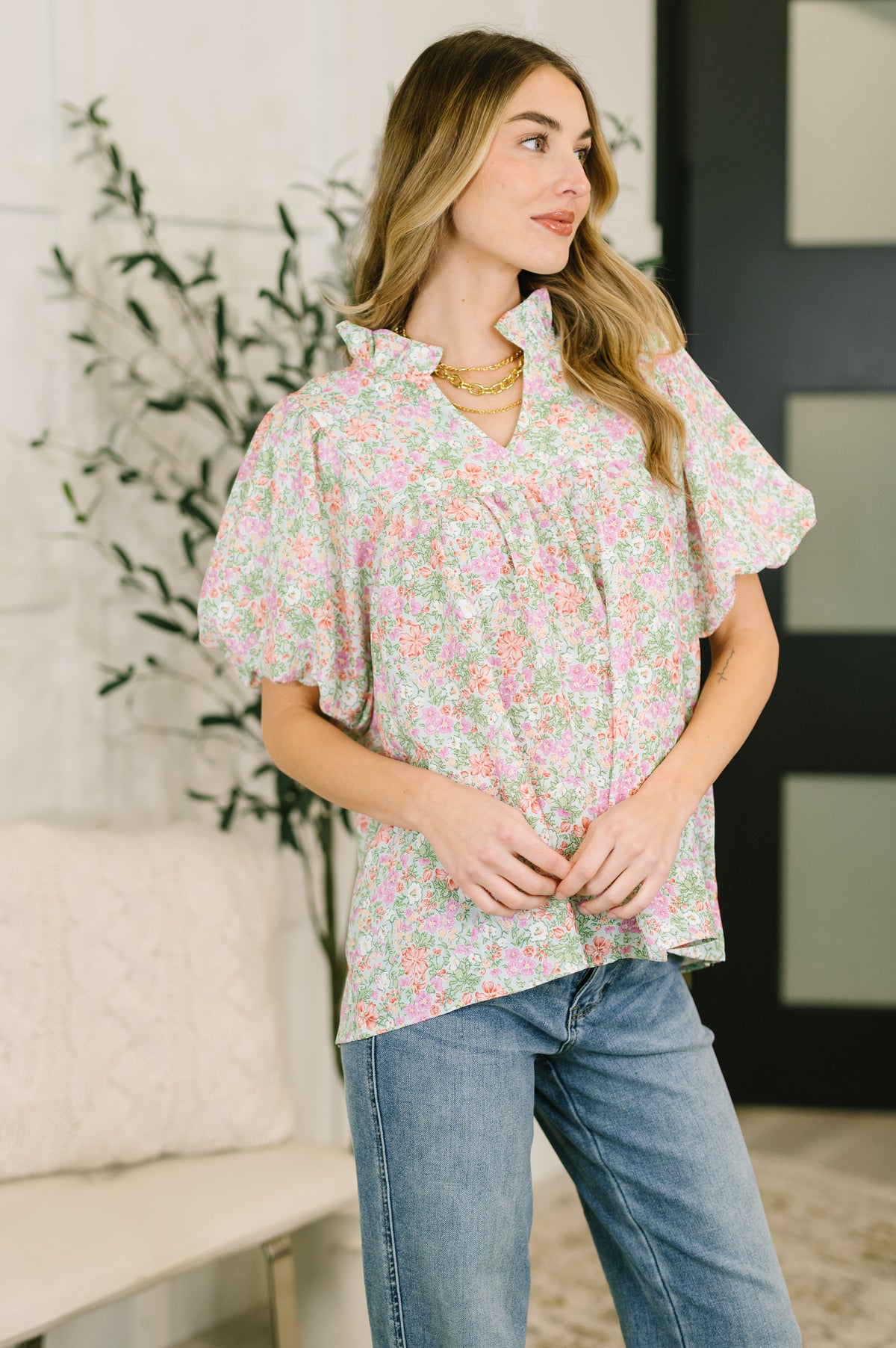 Haptics "Sweet Dreams" Poplin Neck Blouse