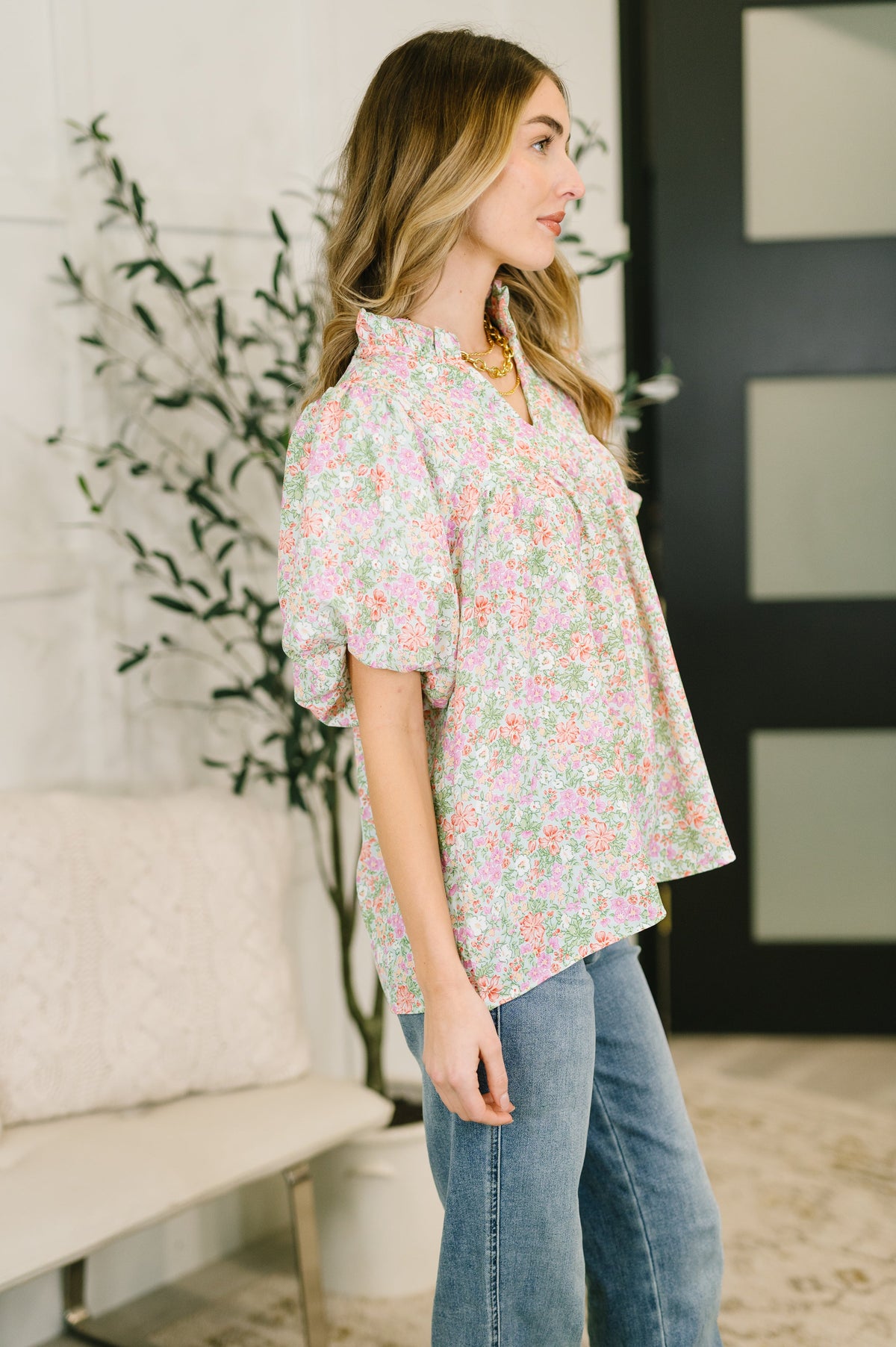 Haptics "Sweet Dreams" Poplin Neck Blouse