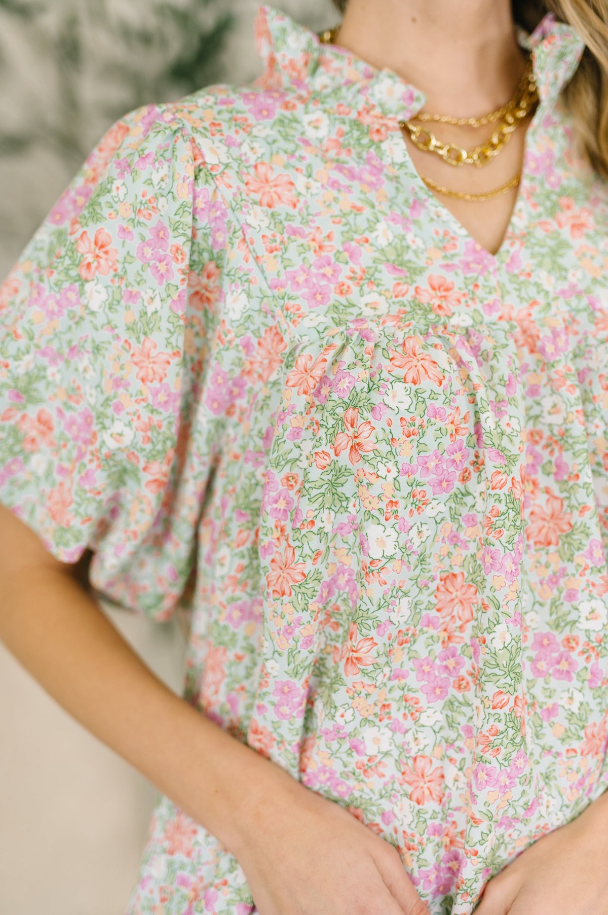 Haptics "Sweet Dreams" Poplin Neck Blouse