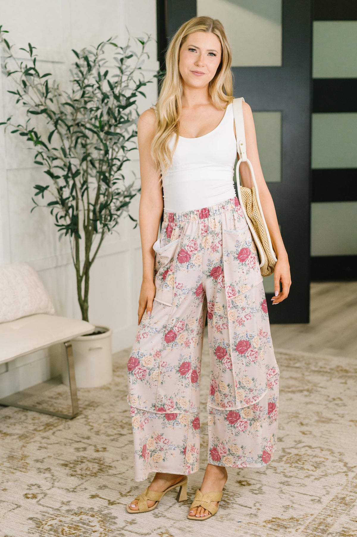 Haptics "Strut" Floral Wide Leg Pants With Pockets