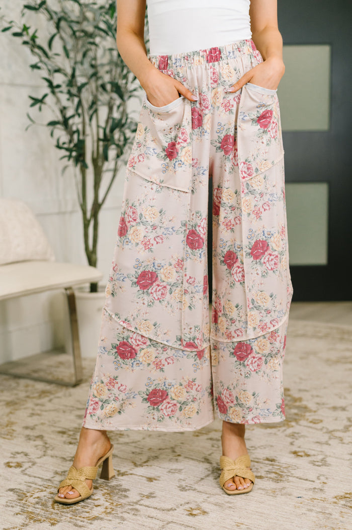 Haptics "Strut" Floral Wide Leg Pants With Pockets