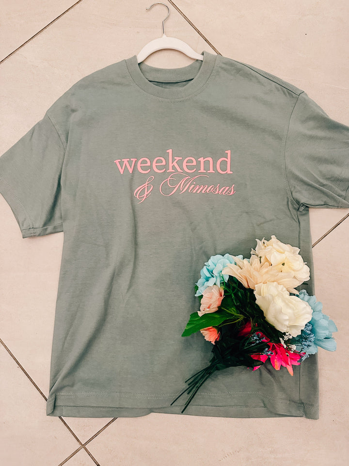 Weekend & Mimosas Mock Neck Tee