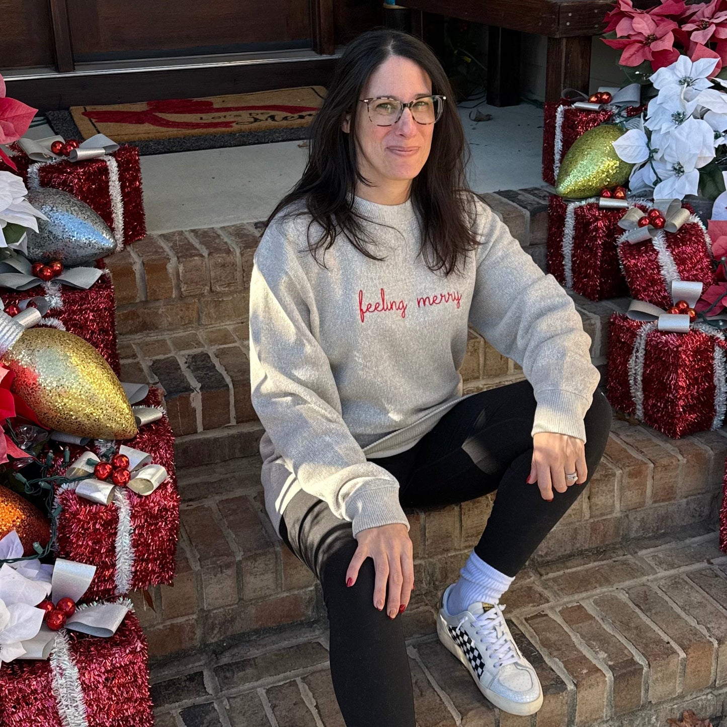 Feeling merry embroidered knit sweatshirt