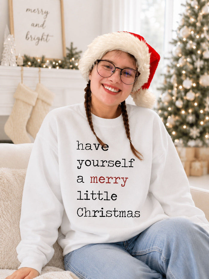 JOCOink Have yourself a merry little Christmas - DTF printed shown on gildan white sweatshirt | Lola Monroe Boutique