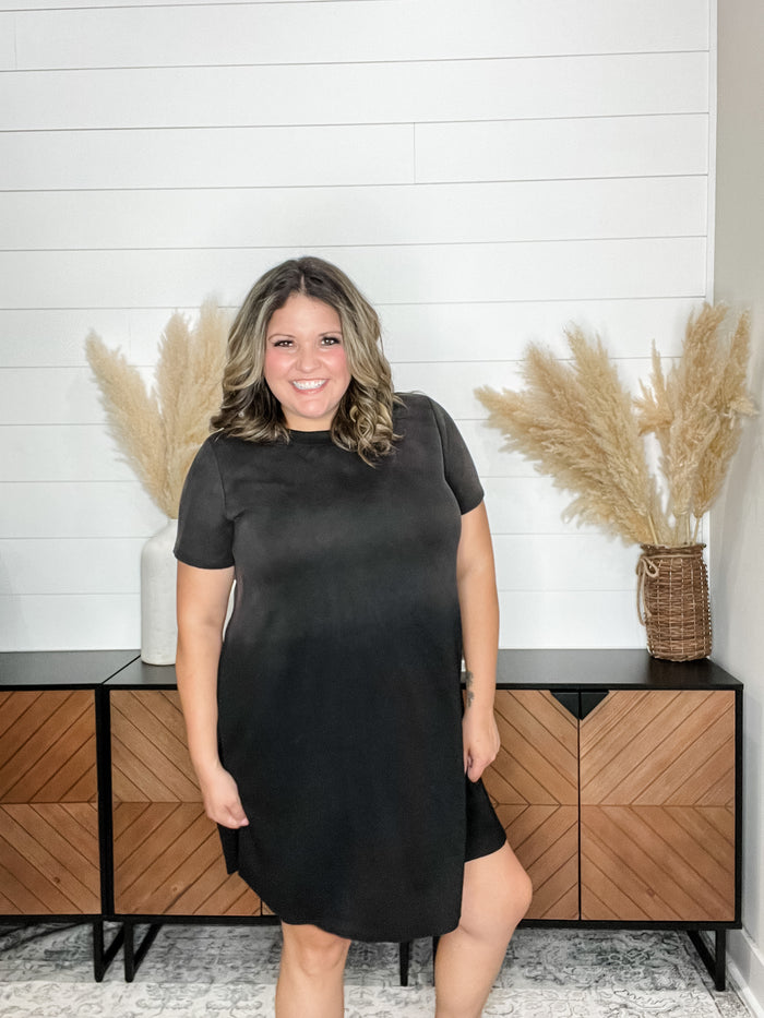 "Washout" Short Sleeve Mineral Wash Midi Dress