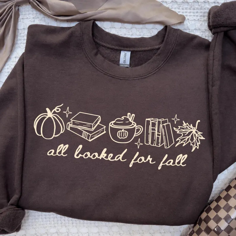 JOCOink Booked for fall graphic sweatshirt and tee in brown | Lola Monroe Boutique