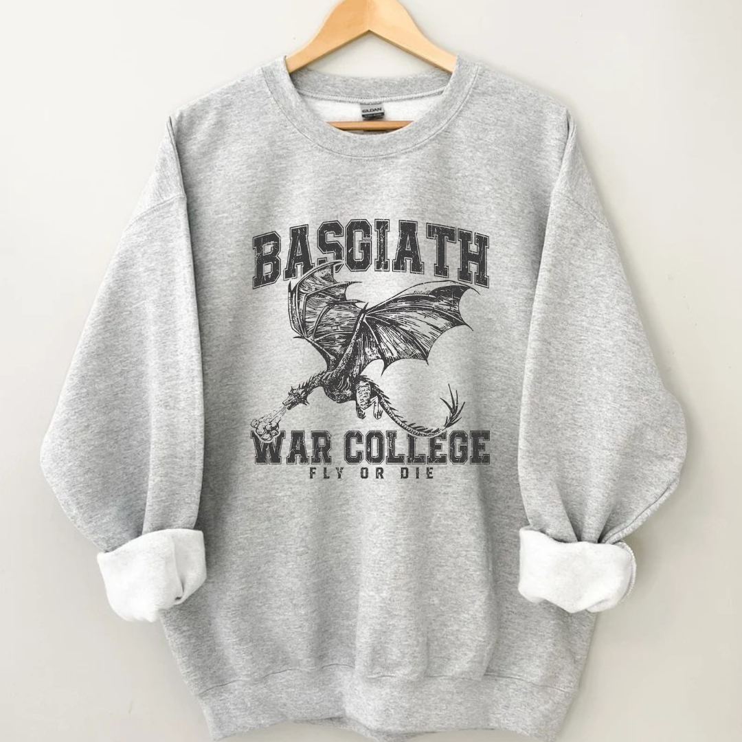 JOCOink Basgiath war college sweatshirt, heather grey, 80/20 cotton poly blend | Lola Monroe Boutique