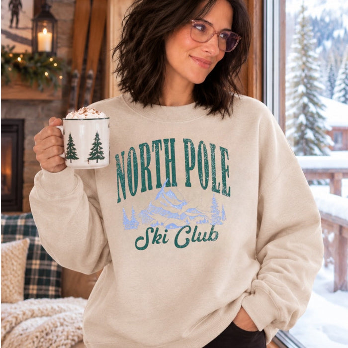JOCOink North Pole ski DTF graphic sweatshirt in sandshell | Lola Monroe Boutique