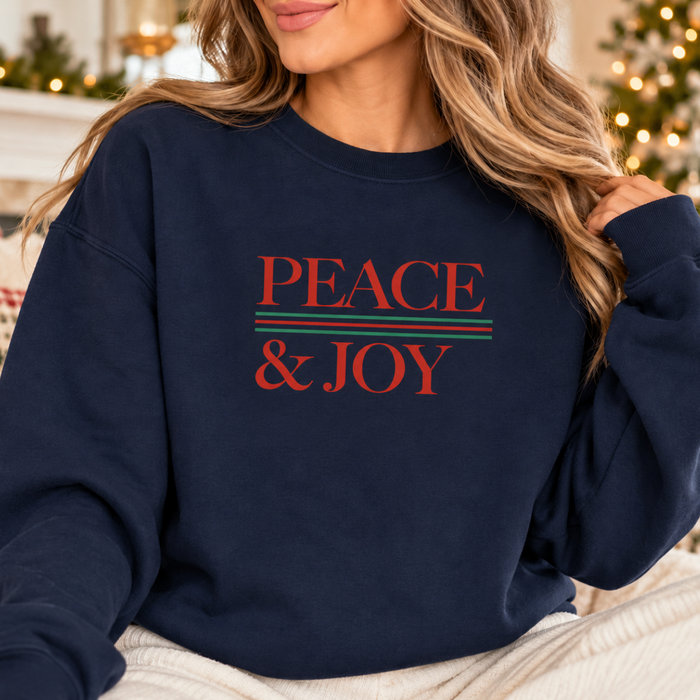 JOCOink Peace & joy DTF graphic sweatshirt in navy | Lola Monroe Boutique