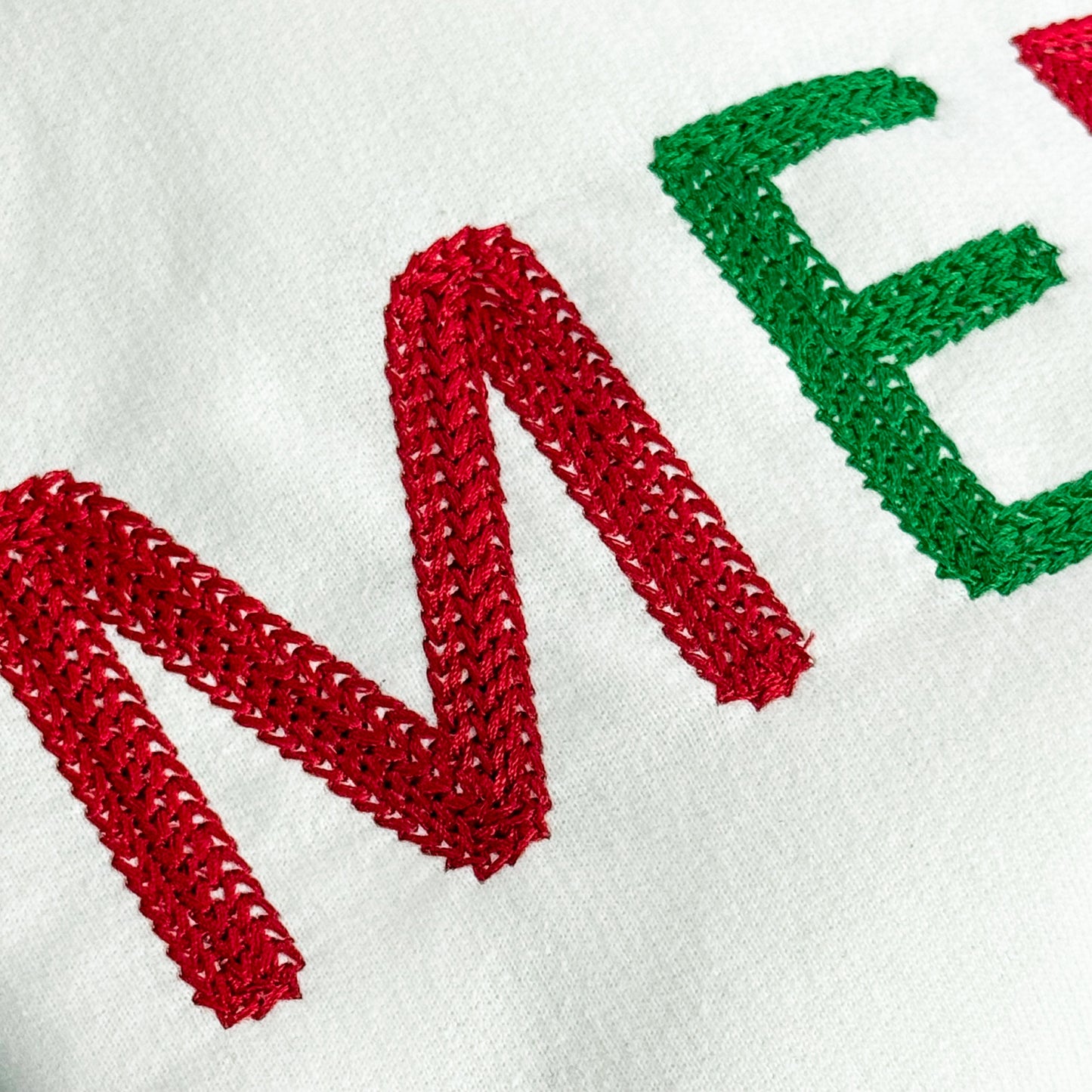 Merry bold chain stitch with front candy cane bow