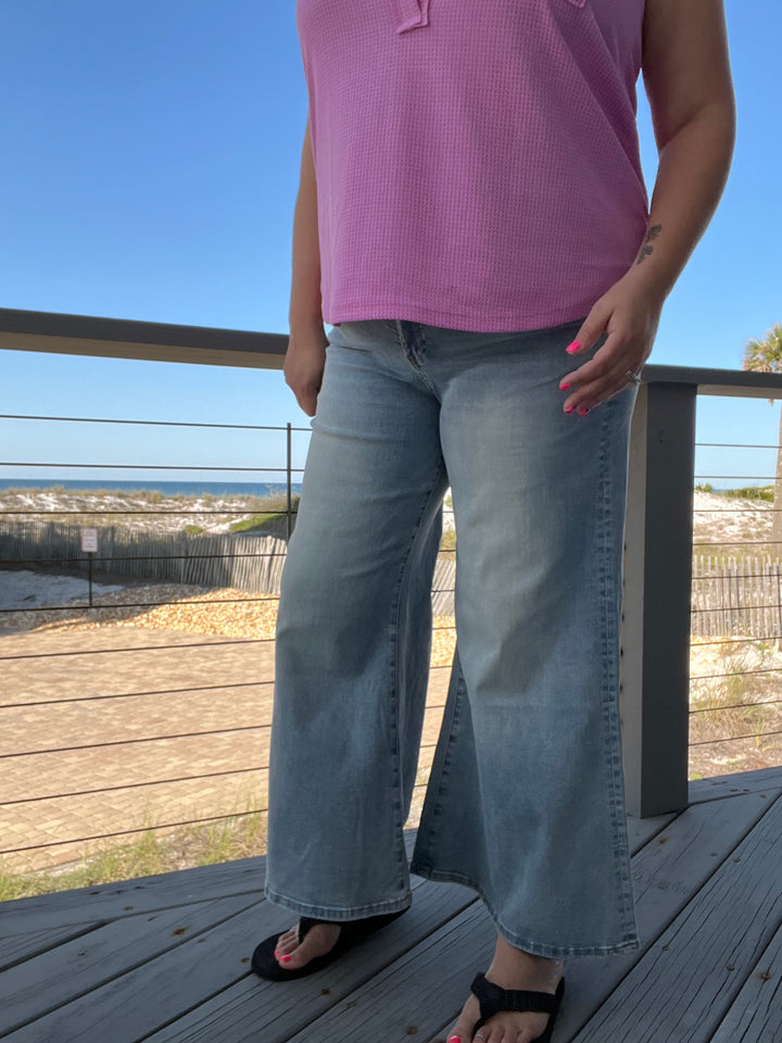 Mica Denim Wide Leg Crop Raw Hem