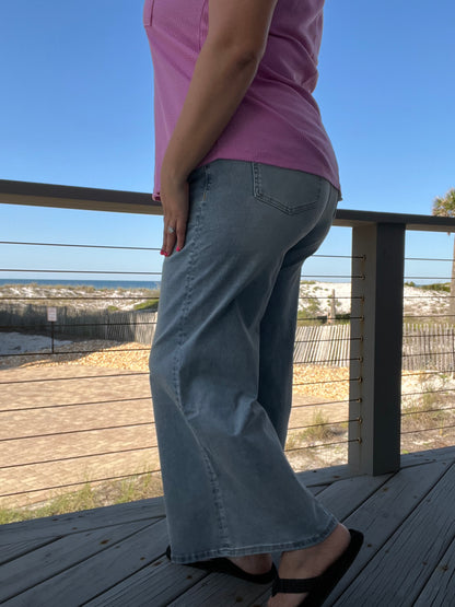 Mica Denim Wide Leg Crop Raw Hem