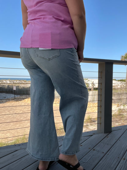 Mica Denim Wide Leg Crop Raw Hem