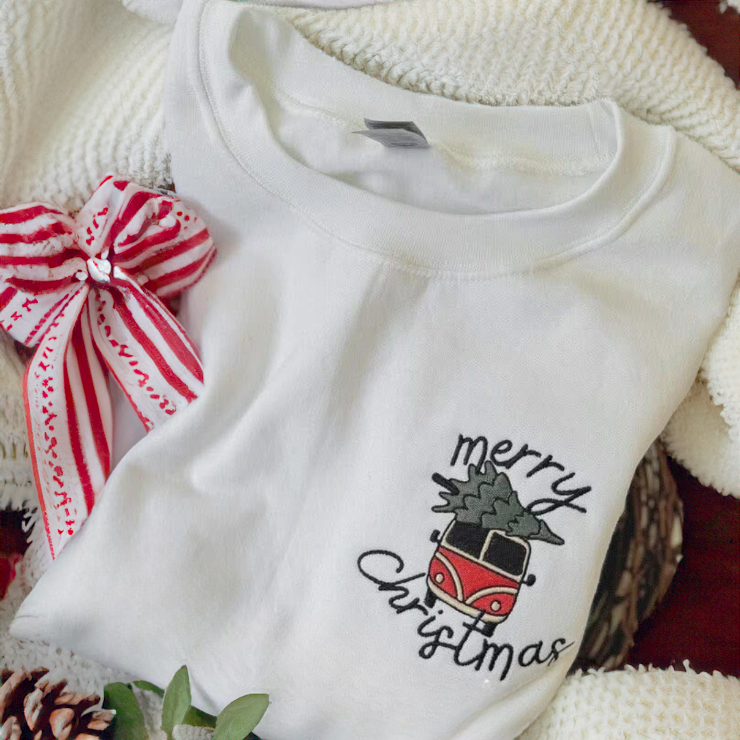 Merry Christmas VW bus and tree