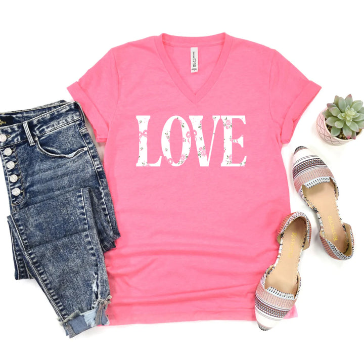 Love Bows & Roses V Neck Tee