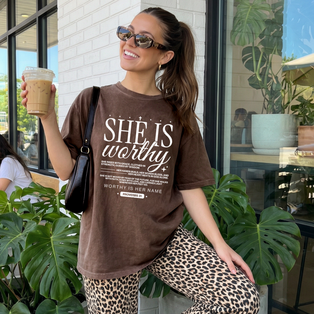 JOCOink She is worthy, brown, espresso | Lola Monroe Boutique