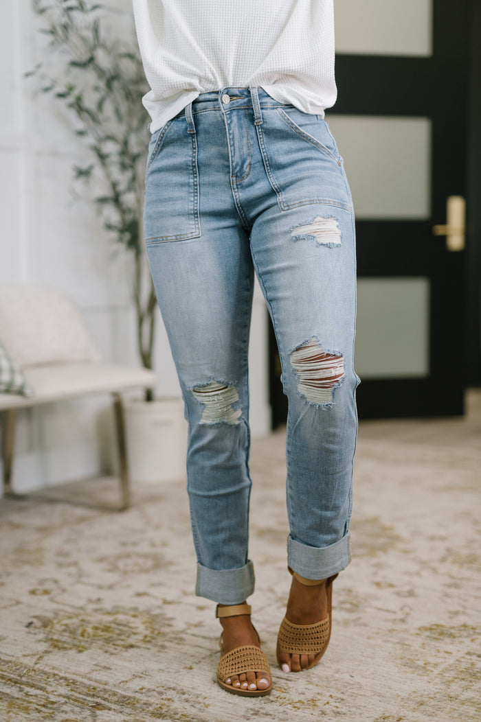 Judy Blue "The Most Wonderful" Patch Pocket Boyfriend Jeans