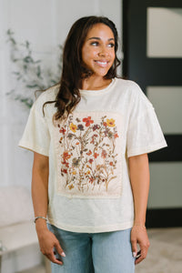 Haptics "Piercing" Floral Applique Short Sleeve Top