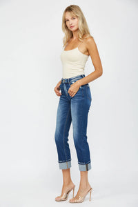 Mica Denim "Jerry" Medium Wash Straight Leg Cuffed Jeans