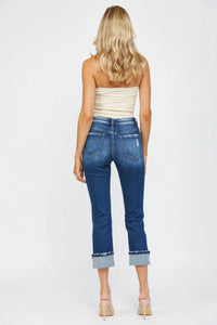 Mica Denim "Jerry" Medium Wash Straight Leg Cuffed Jeans