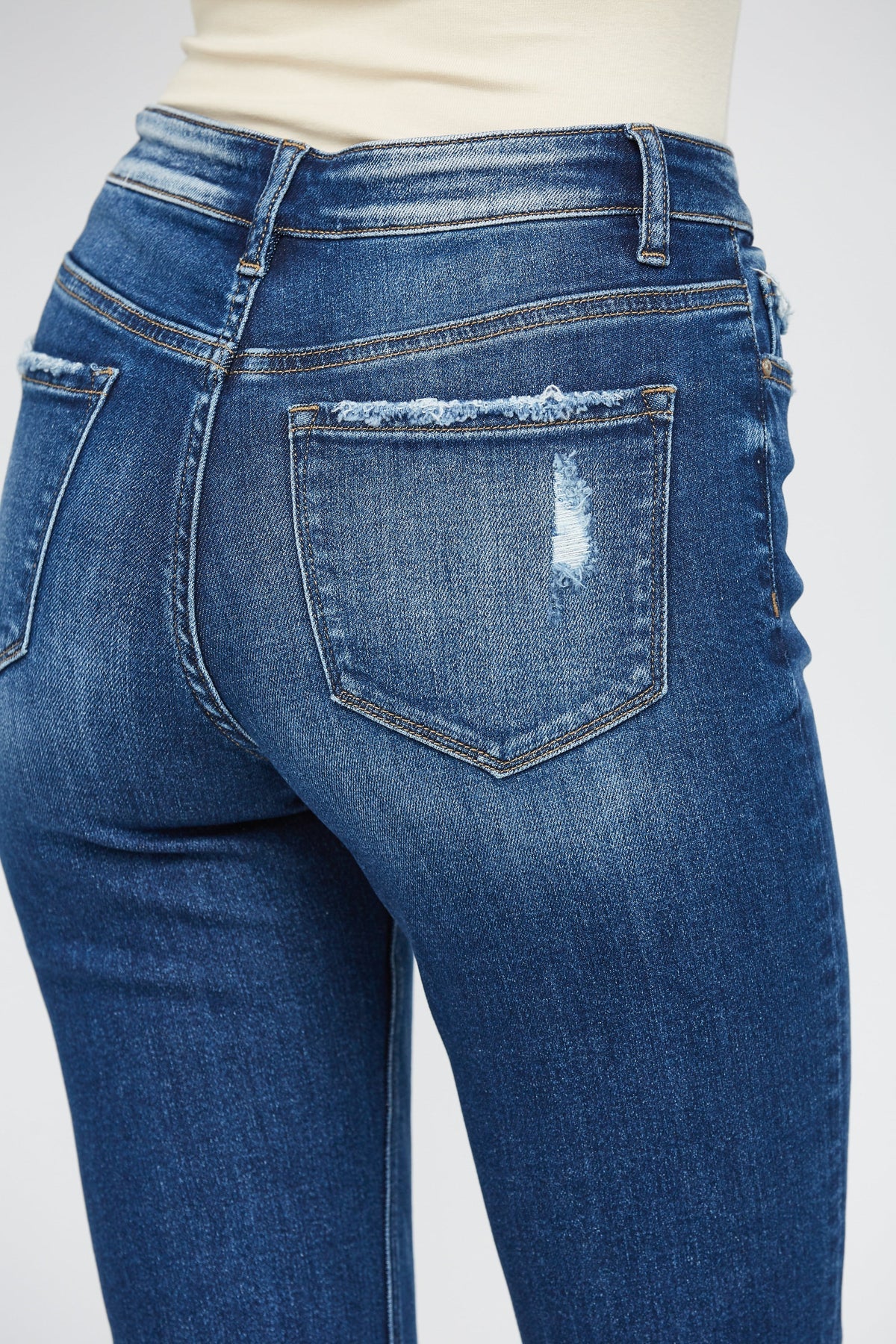 Mica Denim "Jerry" Medium Wash Straight Leg Cuffed Jeans