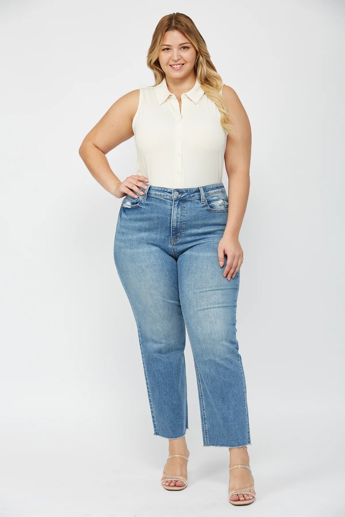 Mica Denim "Serena" Petite Straight Leg Jeans