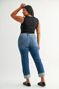 Mica Denim "Jerry" Medium Wash Straight Leg Cuffed Jeans