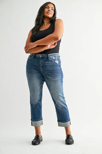 Mica Denim "Jerry" Medium Wash Straight Leg Cuffed Jeans