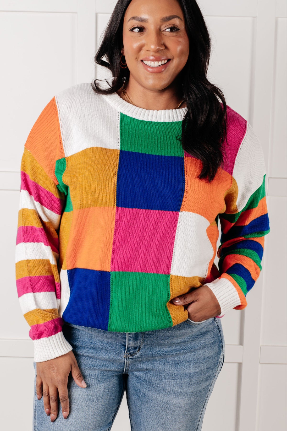 "Yes Please" Color Block Sweater