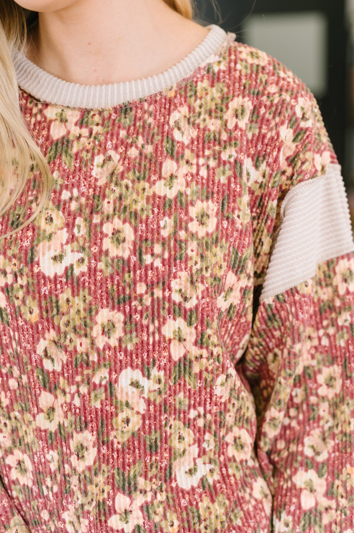 "Sparse" Floral Thermal Knit Top