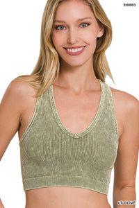 Mineral Wash Ribbed Cropped Racerback Bralette Tank (Multiple Colors)