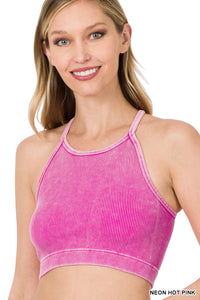 "Grace" Mineral Wash Ribbed Seamless Cropped Cami Top