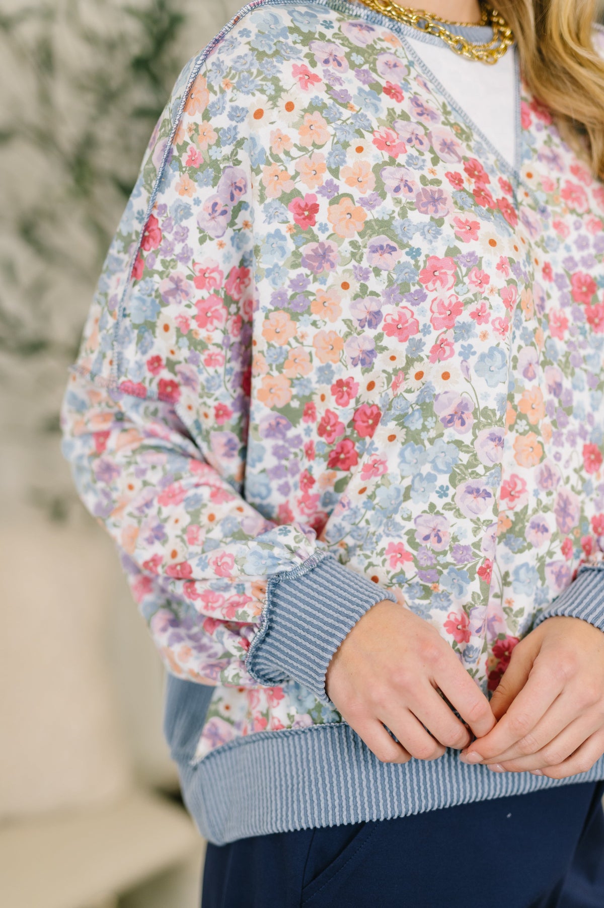 Haptics "Mercury" Long Sleeve Floral Pullover