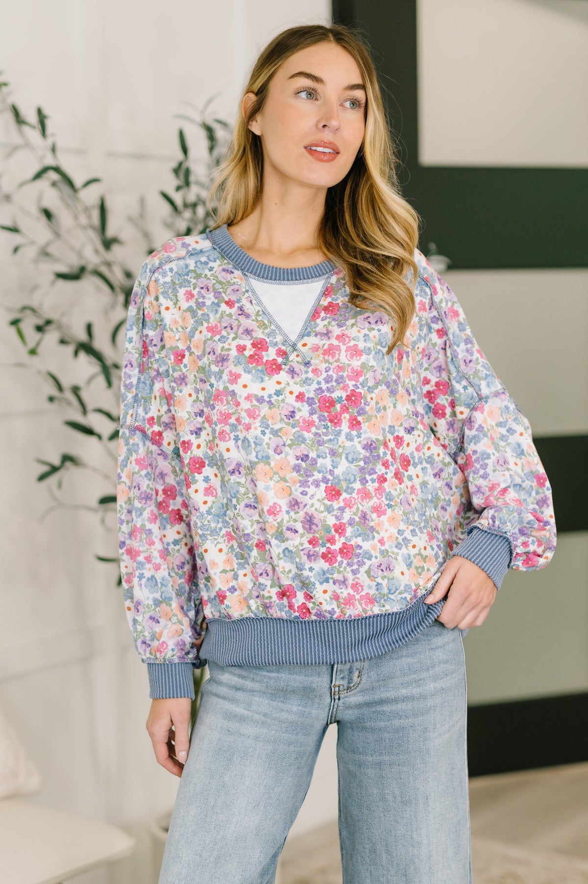 Haptics "Mercury" Long Sleeve Floral Pullover