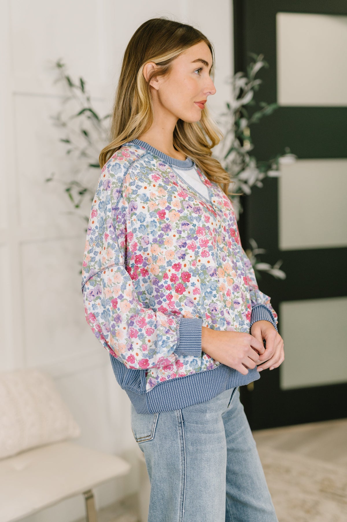 Haptics "Mercury" Long Sleeve Floral Pullover