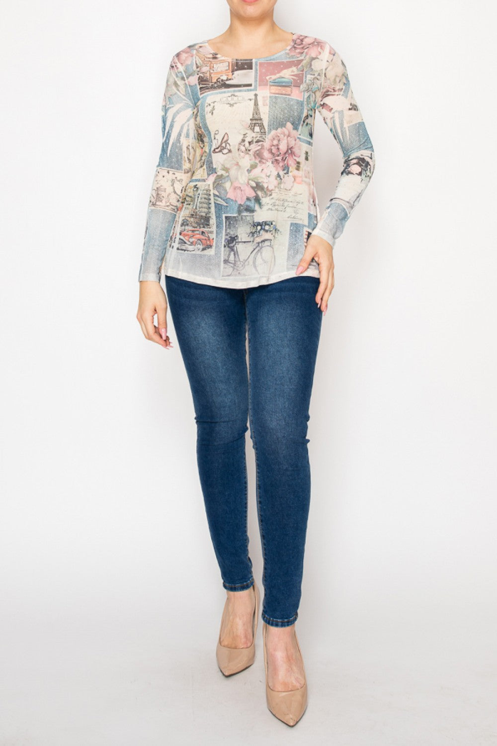Origami Apparel "Paris" Mesh Long Sleeve Sparkle Top