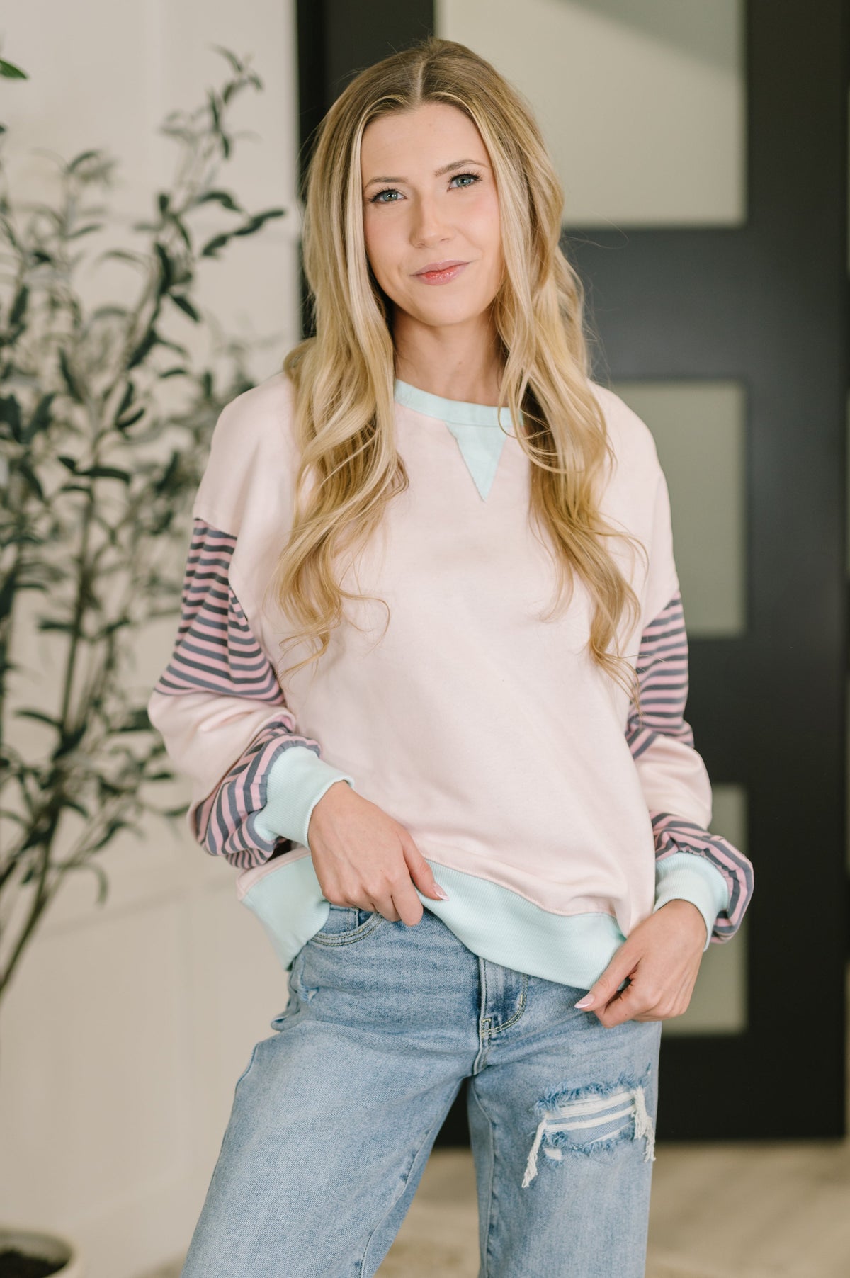 "Racine" Oversized Stripe Colorblock Long Sleeve
