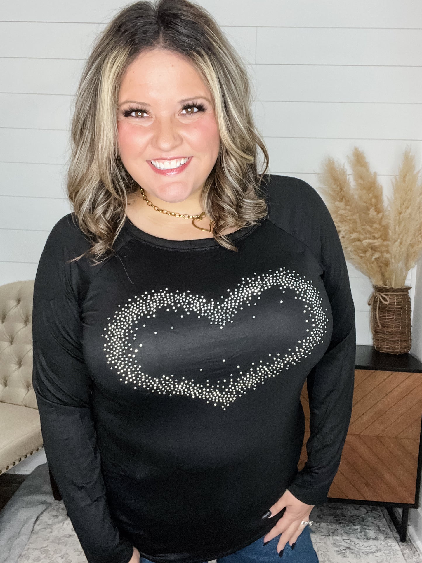 "Locked In" Long Sleeve Studded Heart Detail