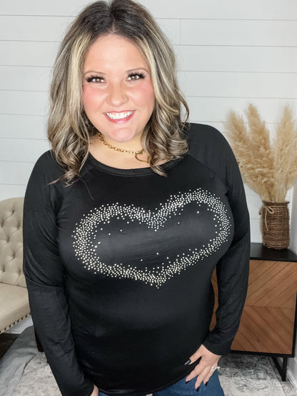 "Locked In" Long Sleeve Studded Heart Detail