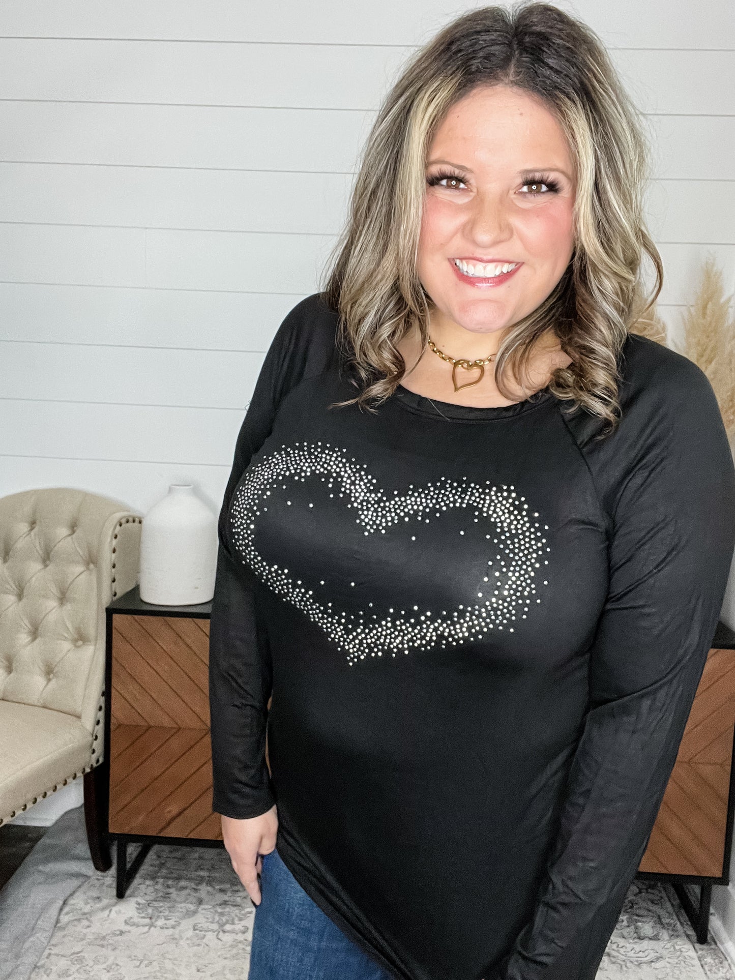 "Locked In" Long Sleeve Studded Heart Detail