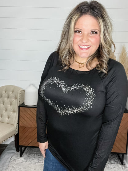 "Locked In" Long Sleeve Studded Heart Detail
