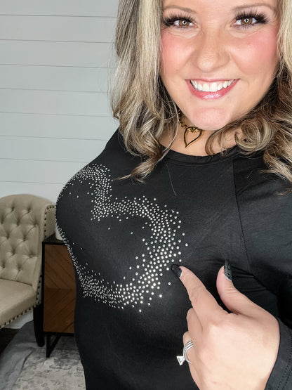 "Locked In" Long Sleeve Studded Heart Detail