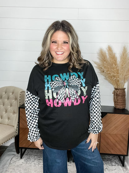 "Howdy" Checkered Long Sleeve